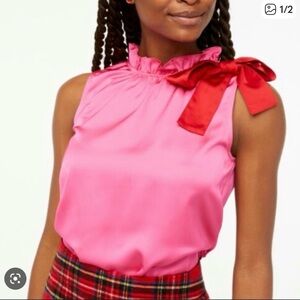 J. Crew Factory Pink Blouse with Red Bow